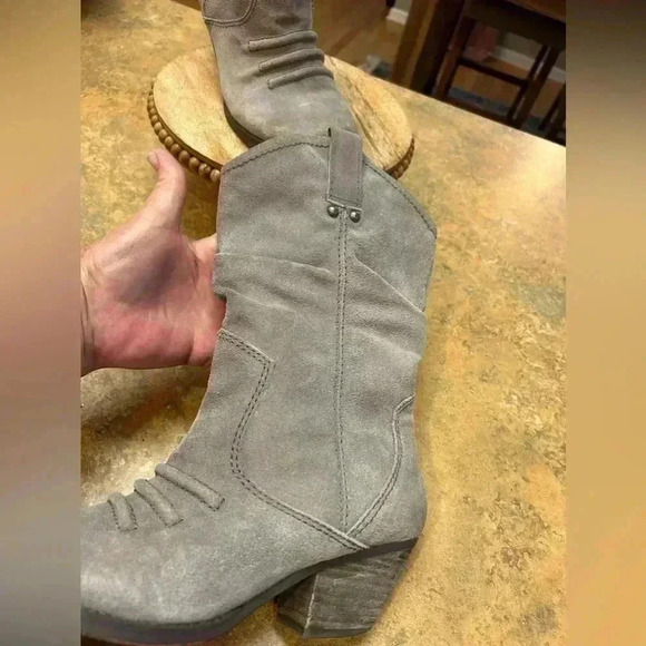 BCBG Holland Gray Distressed Suede Western Boots - Picture 10 of 15